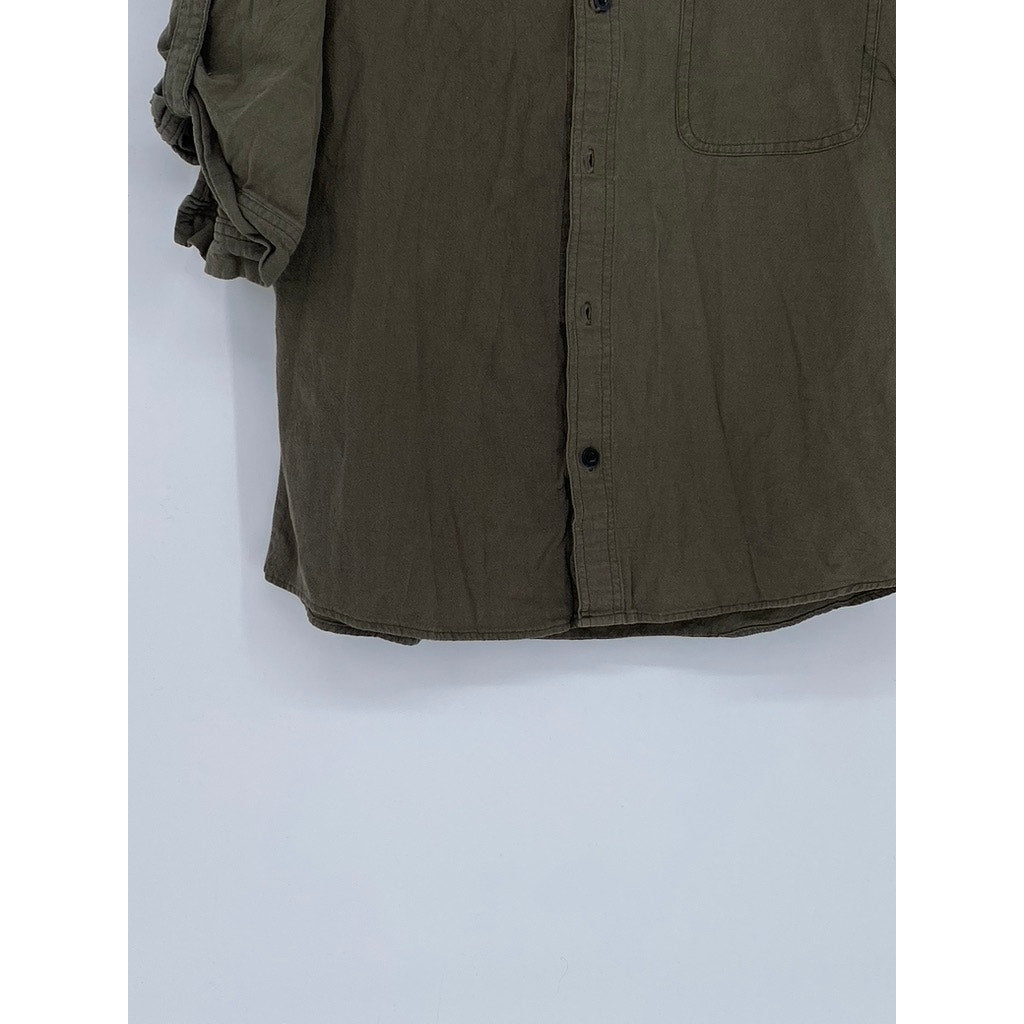 INCERUN Men's Olive Green Button-Up Short Sleeve Cotton Shirt SZ M