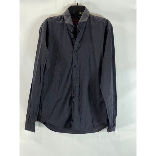 JARED LANG Men's Black Solid Cotton Slim-Fit Button-Up Long Sleeve Shirt SZ L