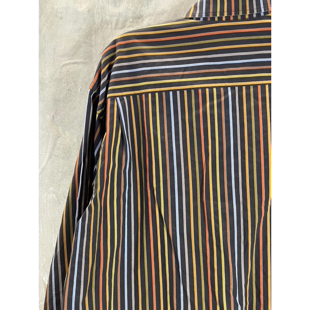 ROBERT TALBOTT CARAMEL Men's Brown Multi Stripe Button-Up Long Sleeve Shirt SZ L