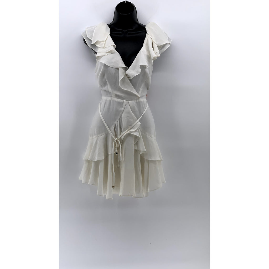 SAINTS + SECRETS Women's White Ruffle Surplice Tie-Waist A-line Mini Dress SZ S