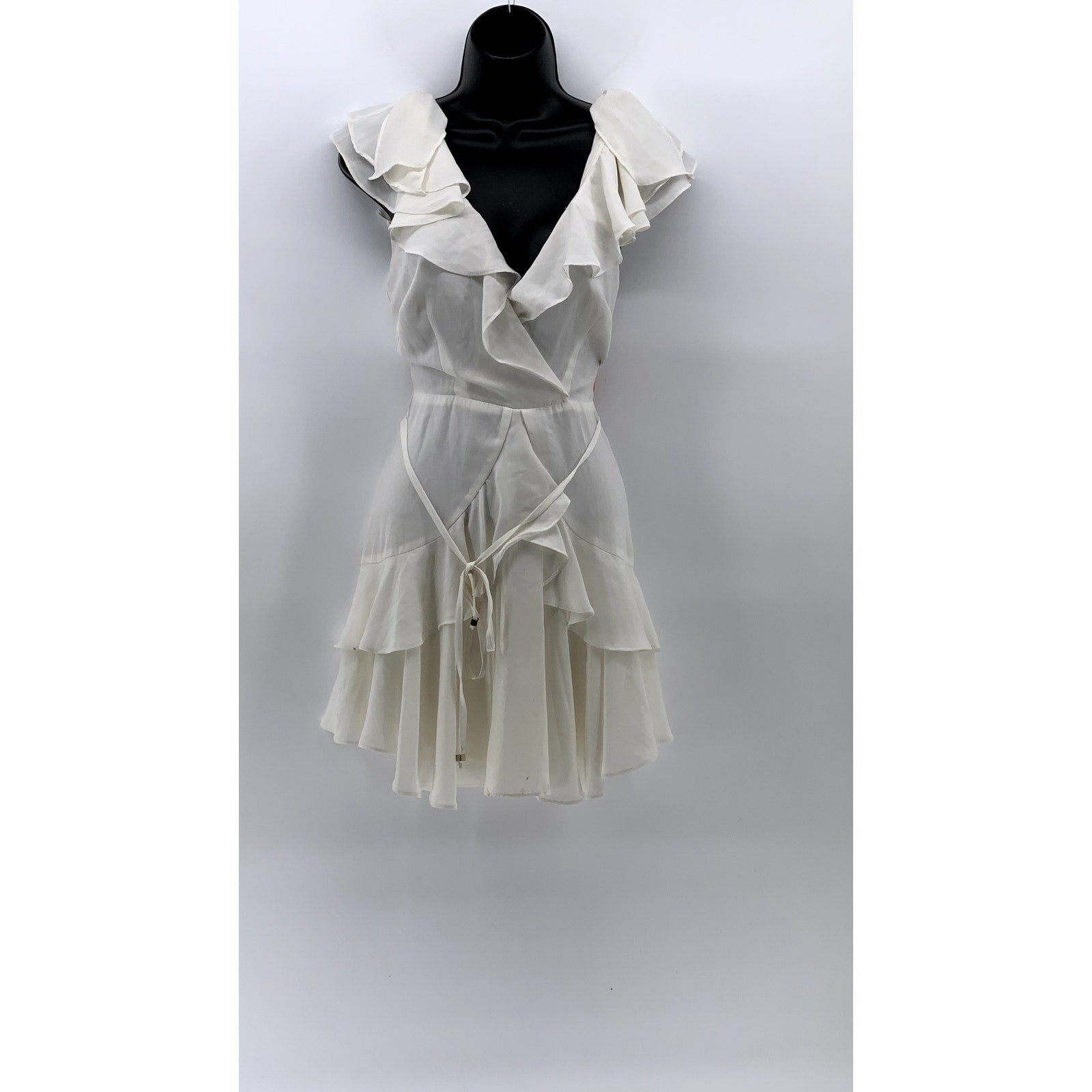 SAINTS + SECRETS Women's White Ruffle Surplice Tie-Waist A-line Mini Dress SZ S