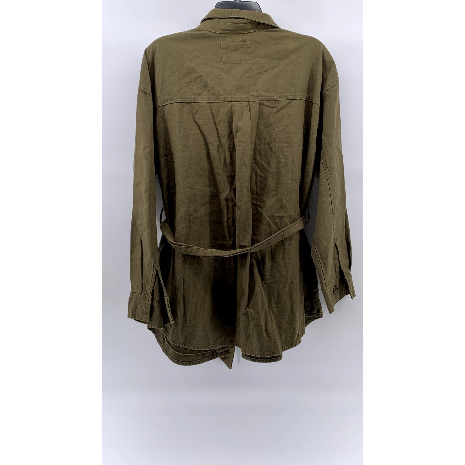 FOREVER 21 Women's Army Green Button-Up Belted Trench Coat SZ L