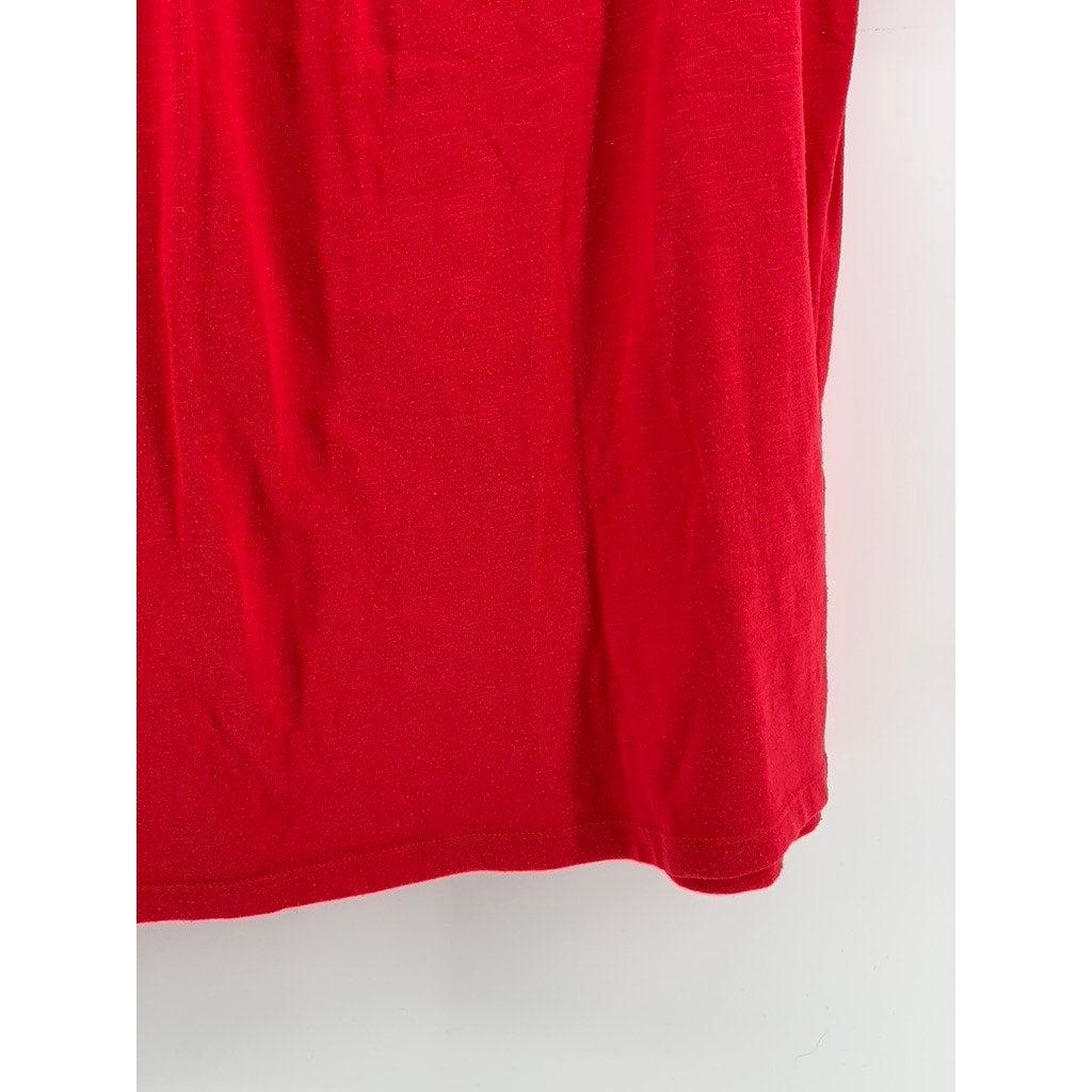 JASON MAXWELL Women's Red Pleated V-Neck Short Sleeve Top SZ L