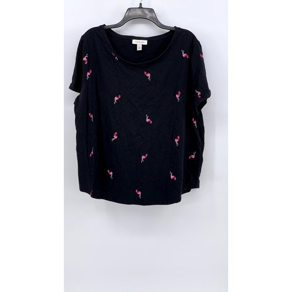 VINTAGE AMERICA Women's Black-Pink Embroidered Flamingo Top SZ XL