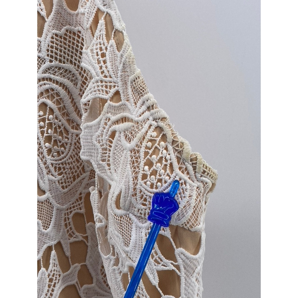 LULUS Women's Ivory High-Neck Lace Spaghetti Strap Mini Dress SZ M