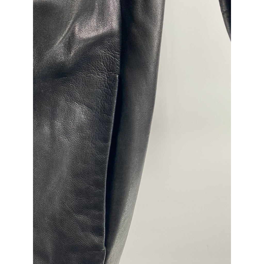 BANANA REPUBLIC Women's Black Button-Up Leather Streetwear Coat SZ S