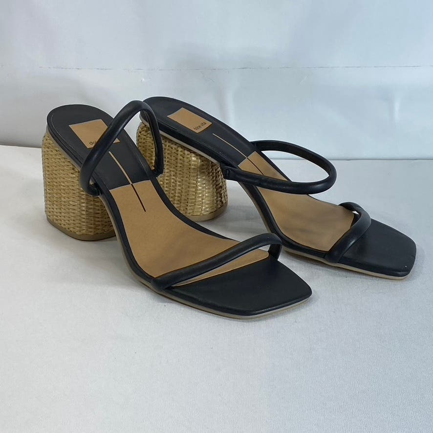 DOLCE VITA Women's Black Stella Netra Square-Toe Slip-On Block-Heel Sandal SZ9.5