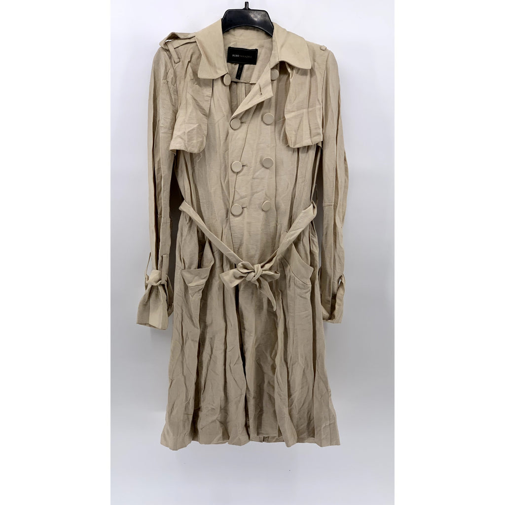 BCBGMAXAZARIA Women's Beige Cape Long Sleeve Belted Trench Coat SZ XS