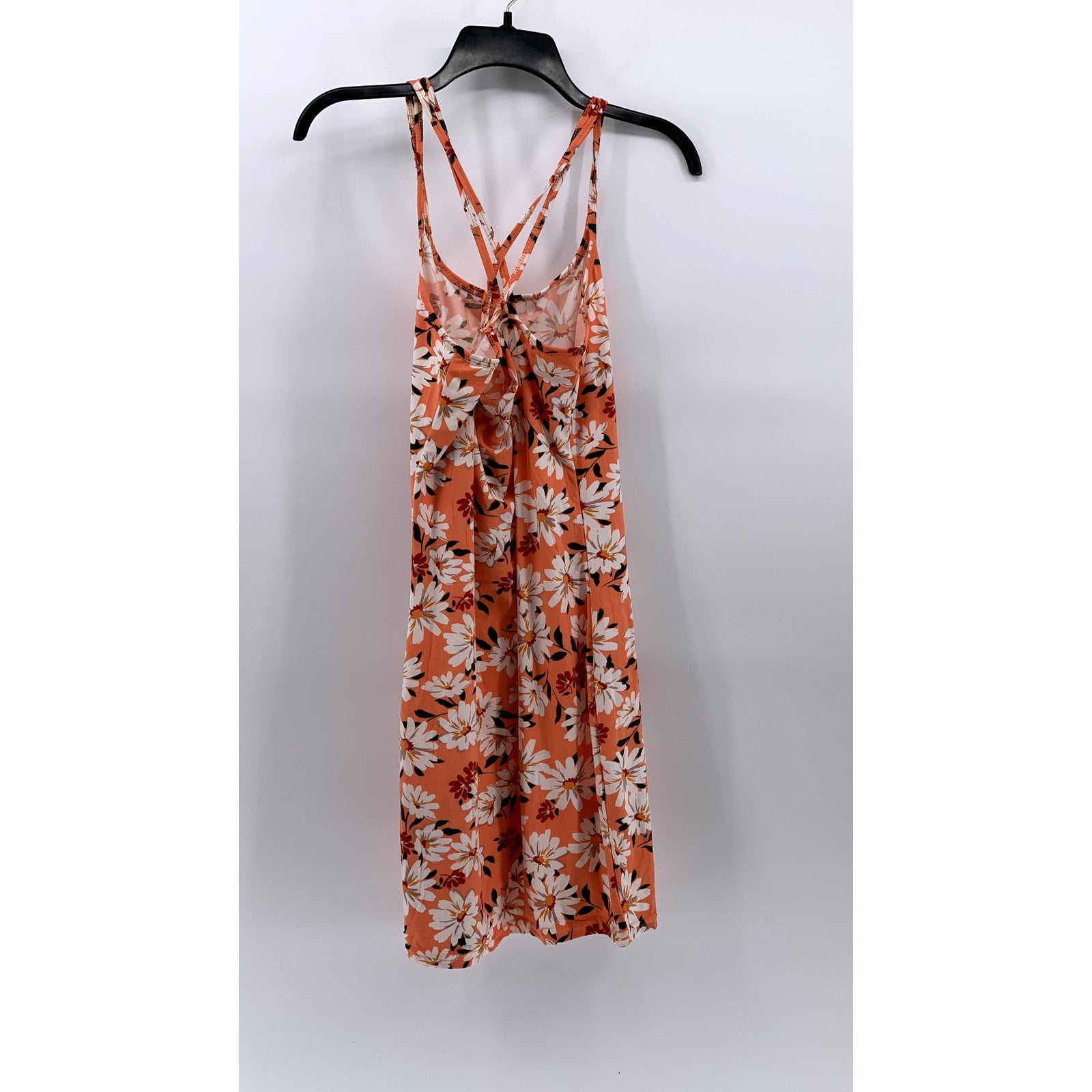 BUZZ Women's Orange Daisy Floral Scoop-neck Cross-Back A-Line Midi Dress SZ L