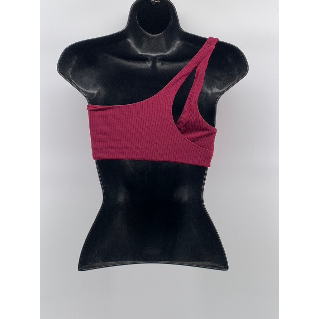 LULULEMON Women's Fuchsia Pink Ribbed Cutout Asymmetrical One-Shoulder Bra SZ 6
