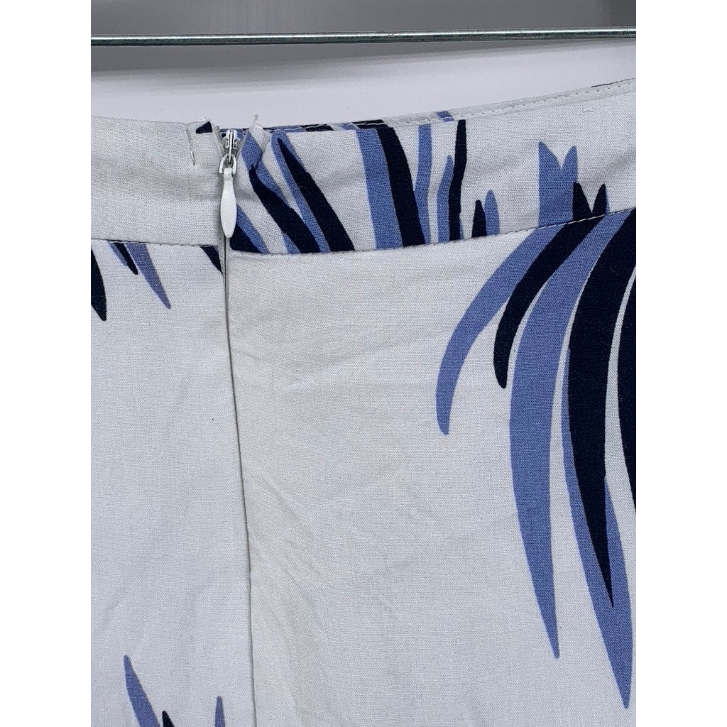 PETAL ROZ Women's White-Blue Tropical Print Maxi A-Line Skirt SZ M