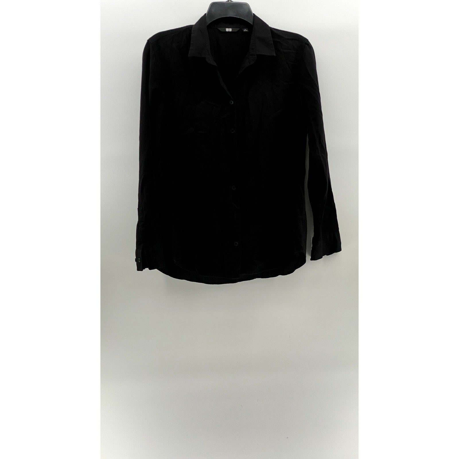 UNIQLO Women's Black Solid Button-Up Regular-Fit Long Sleeve Top SZ S