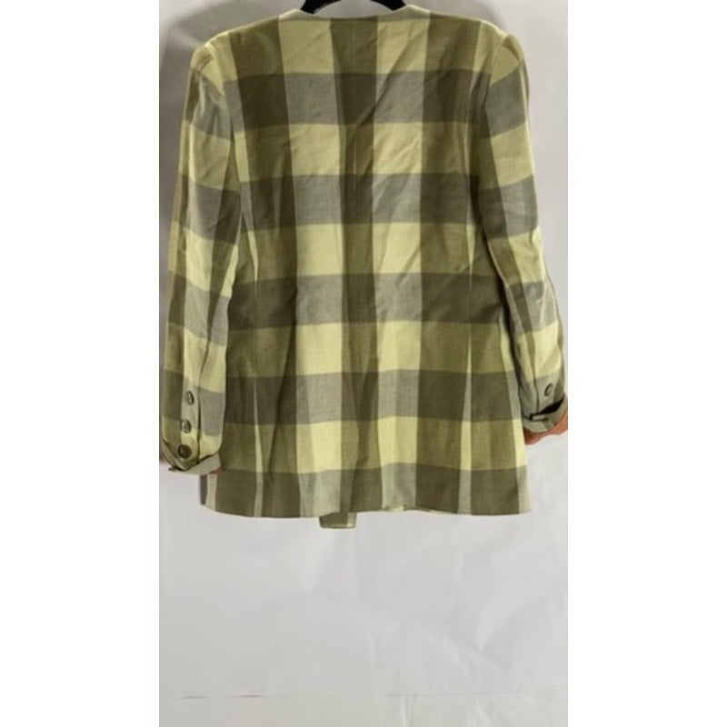 KASPER FOR ASL Women's Vintage Green/Brown Plaid Double Breast Blazer SZ 4
