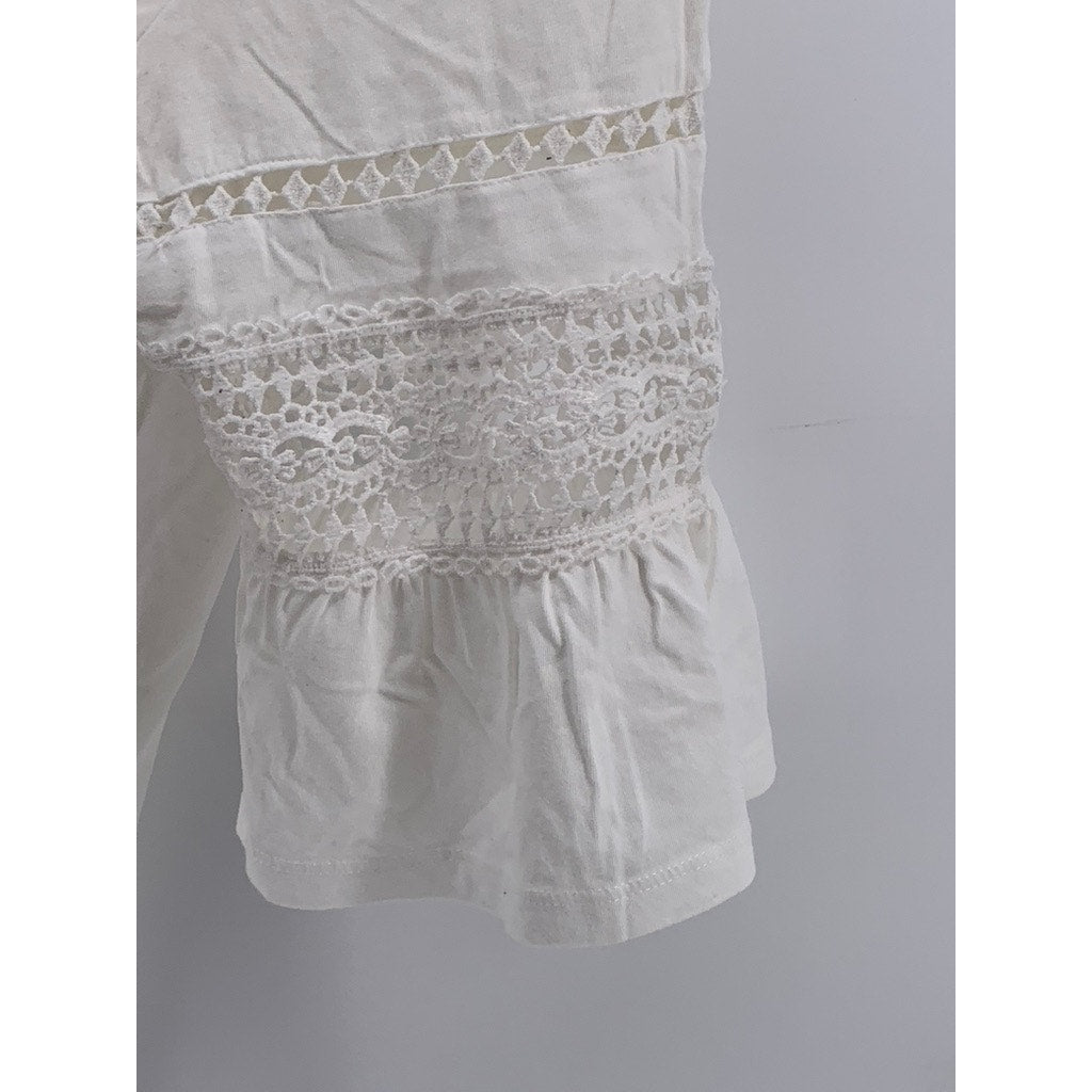 CATHY Women's White Crewneck 3/4 Embroidered Sleeve Top SZ XL