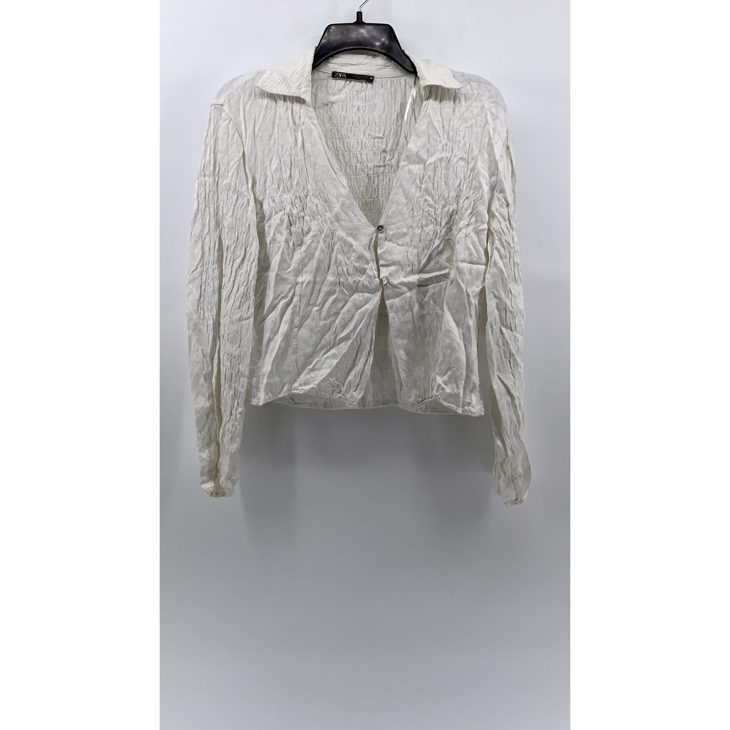 ZARA Women's White Textured Two-Button Top SZ S