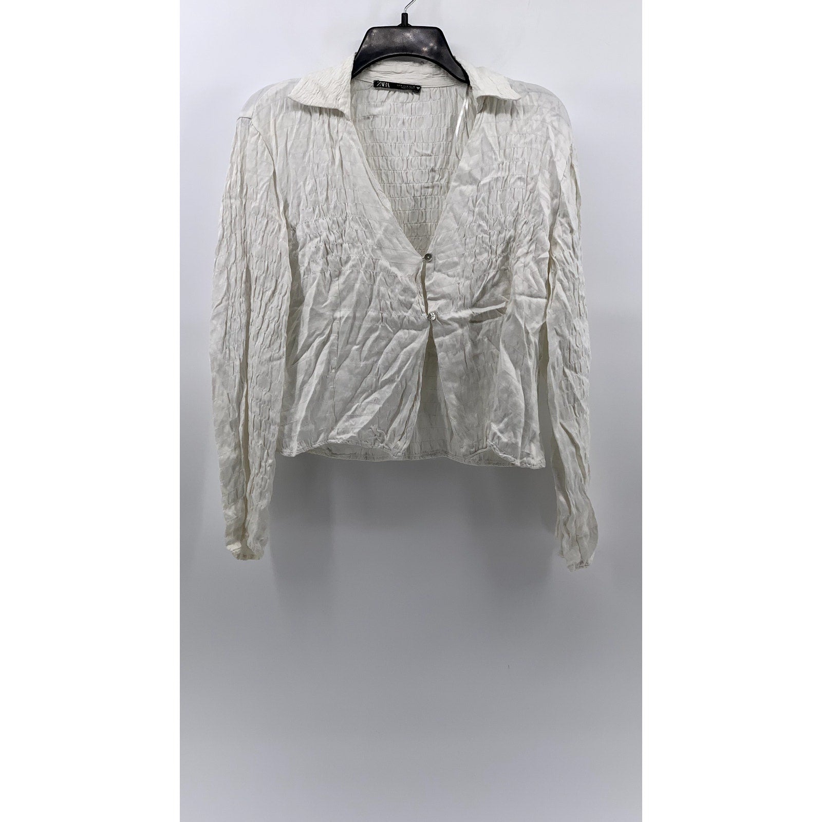 ZARA Women's White Textured Two-Button Top SZ S