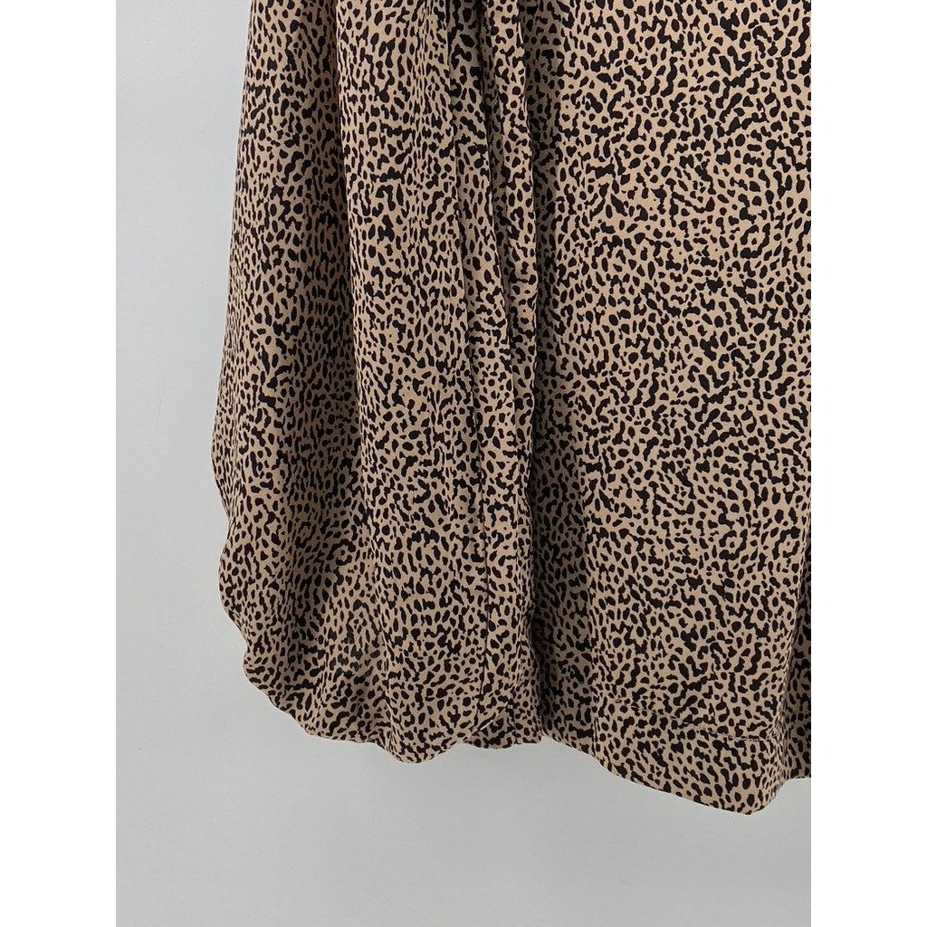 LOFT Women's Brown Animal Print Crewneck Long Sleeve Back Keyhole Top SZ M