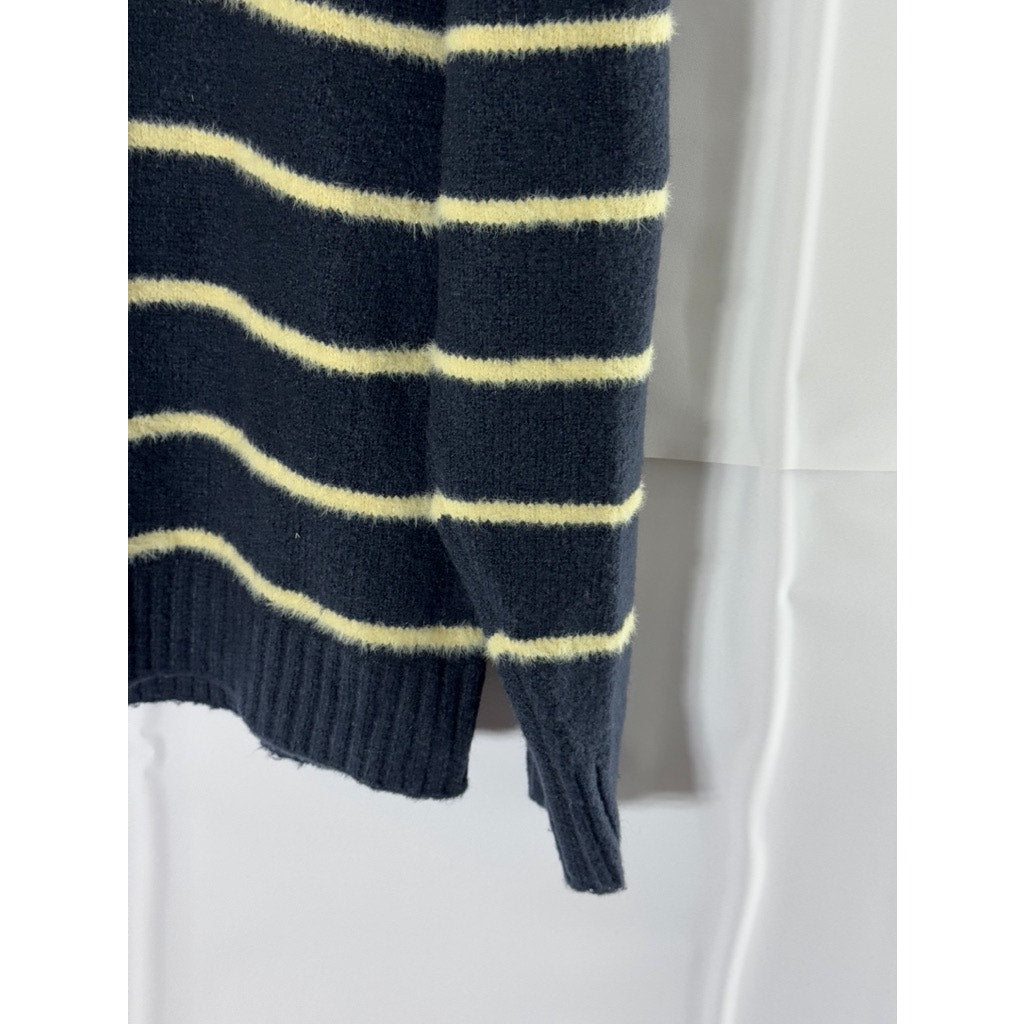 ZARA Men's Navy/Yellow Crewneck Striped Pullover Sweater SZ M