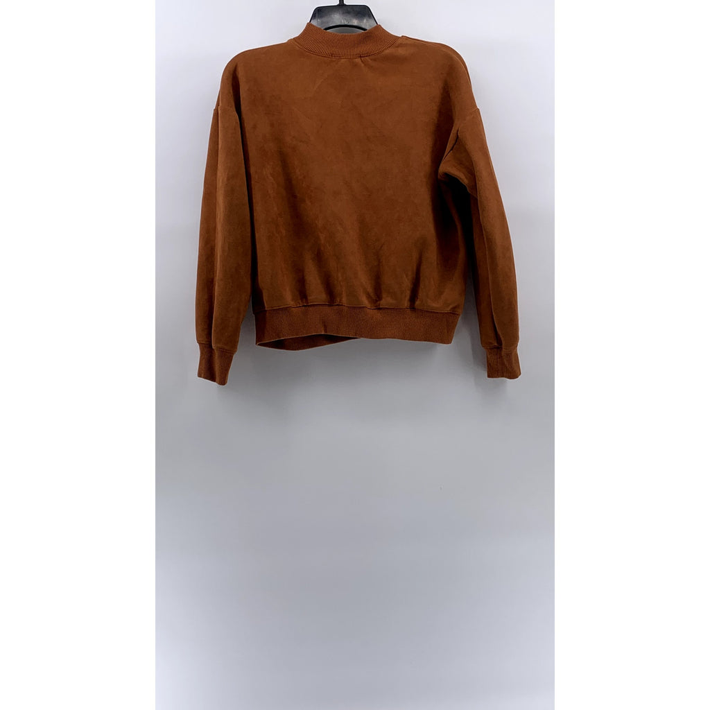FASHION Women's Brown Blind Child Logo Soft Faux Suede Crewneck Sweatshirt SZ S