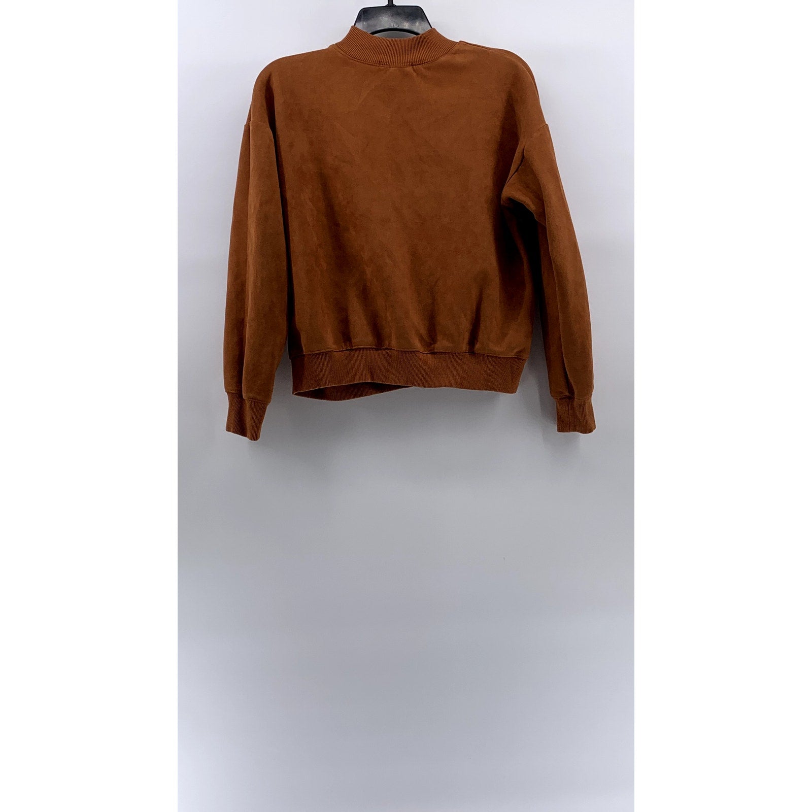 FASHION Women's Brown Blind Child Logo Soft Faux Suede Crewneck Sweatshirt SZ S