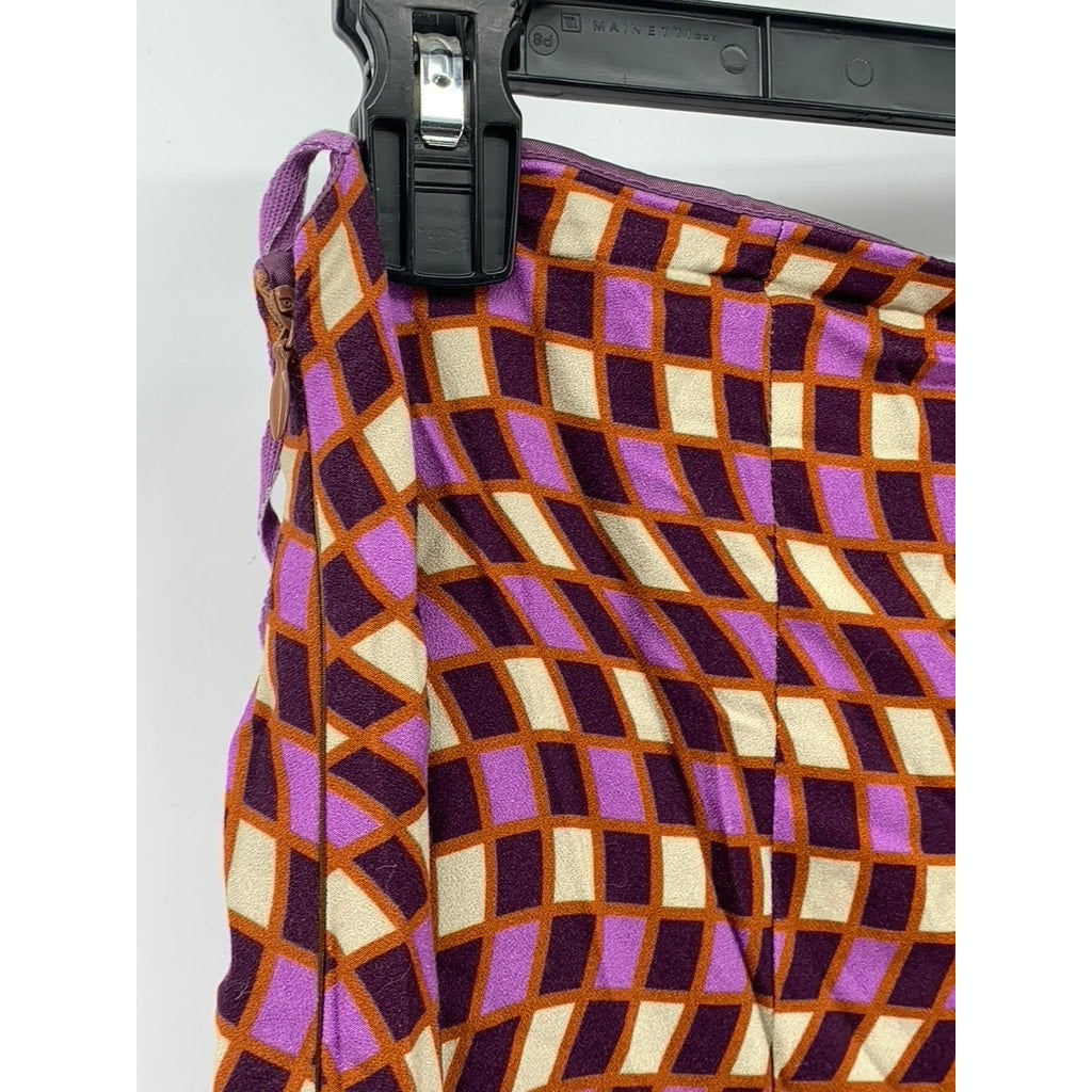 DAIGE Women’s Purple-Beige Square Print A-Line Midi Dress SZ S