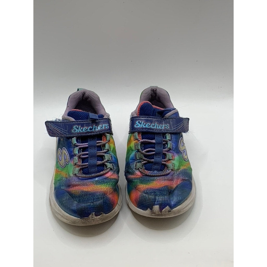 SKECHERS Little Girls' Blue-Multi Tie-Dye Coastline Running Shoes SZ 12