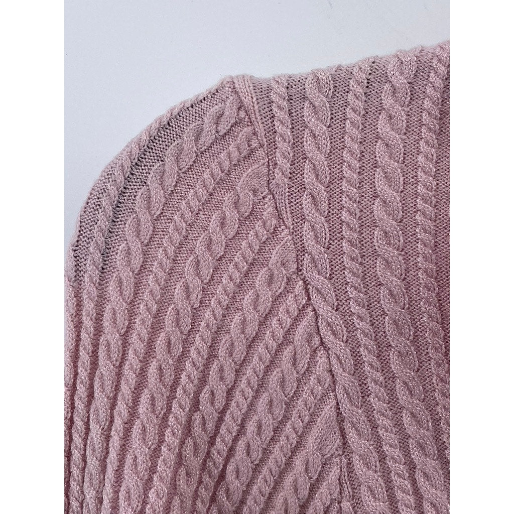PALE JADE Women's Pink Button-Down Cable-Knit Long Sleeve Top SZ XS