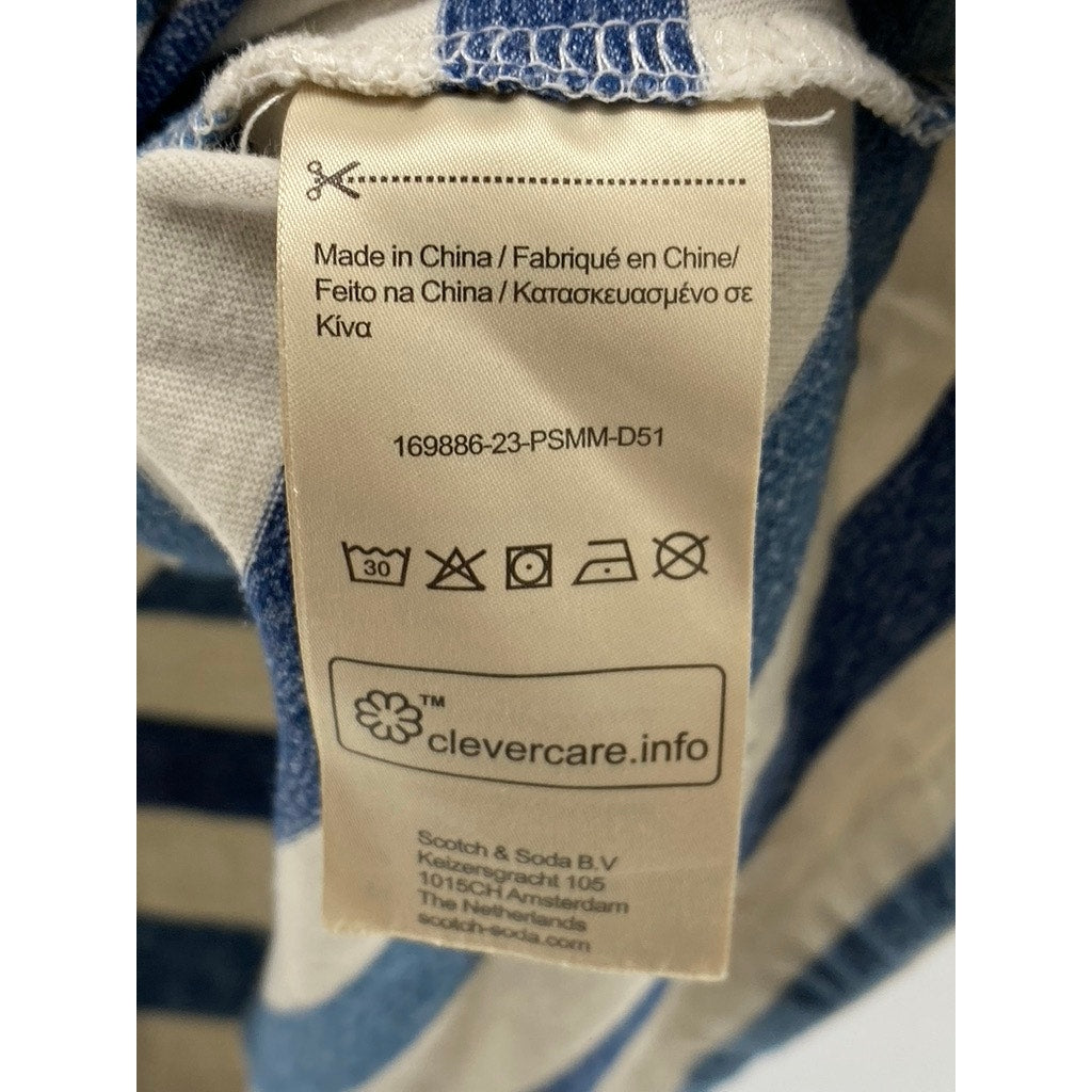 SCOTCH & SODA AMSTERDAM Men's White-Blue Striped Short Sleeve T-Shirt SZ M