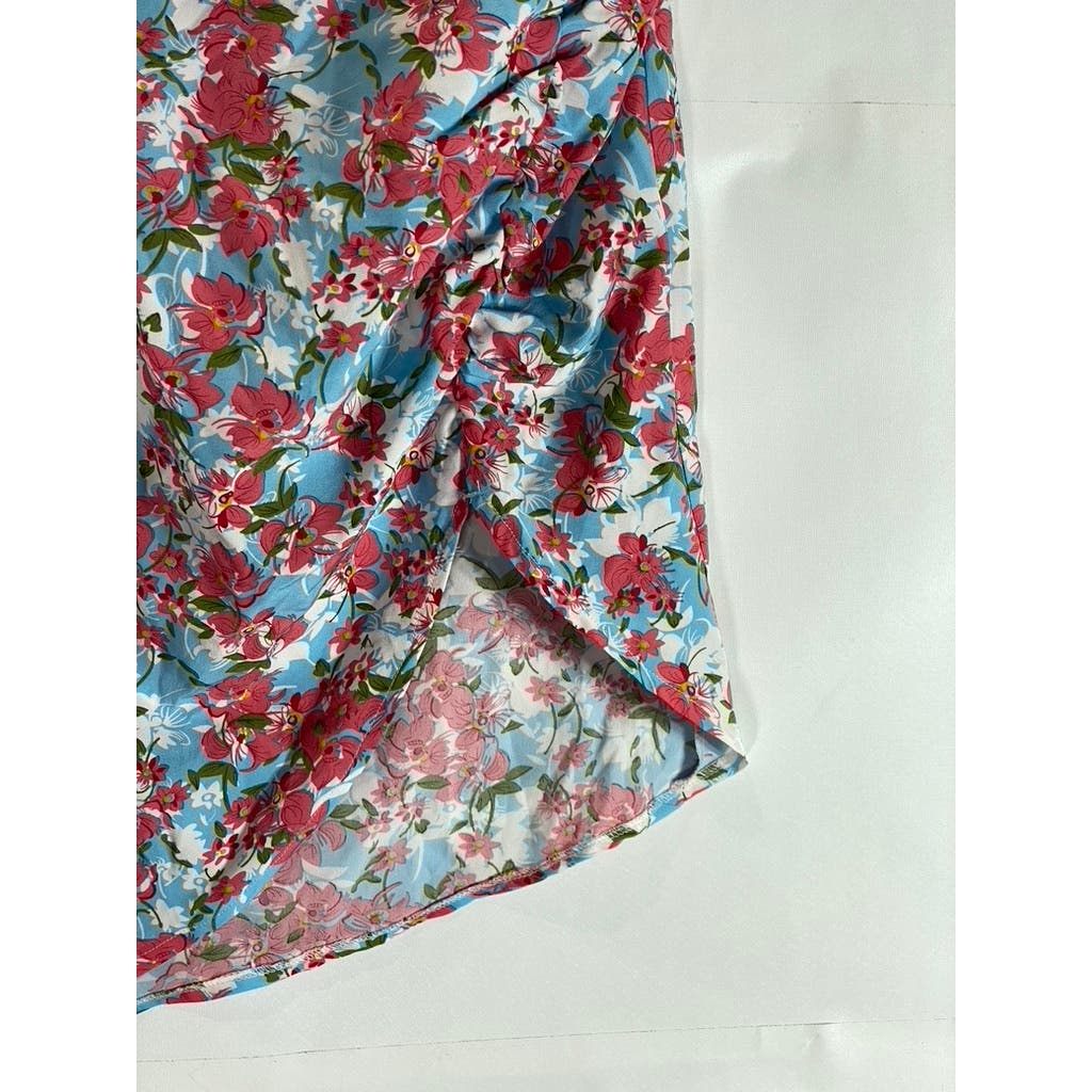 CIDER Women's Pink/Blue Floral Corset Strapless Asymmetrical-Hem Dress SZ S(US4)