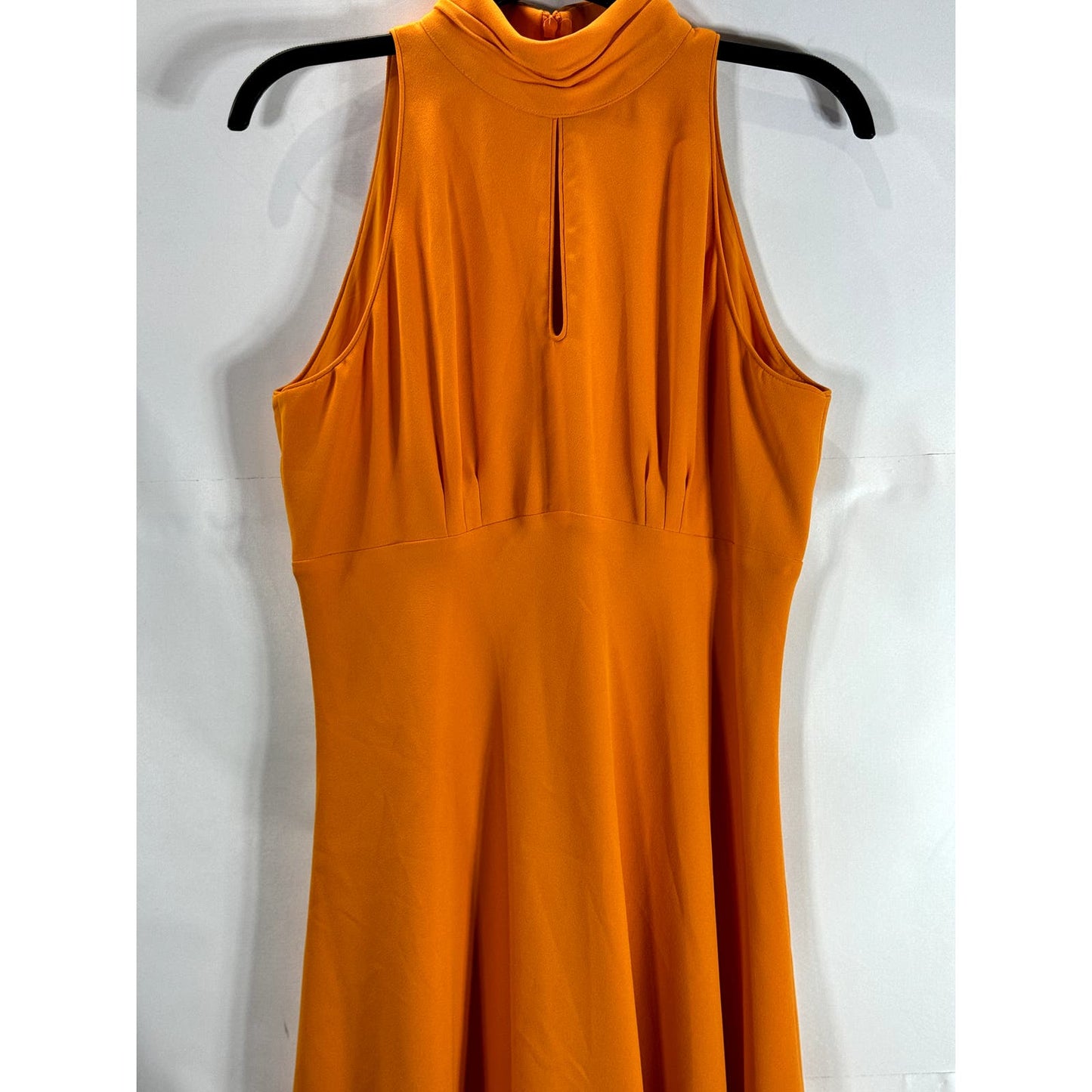 KAREN MILLEN Women's Orange Ruched Mock-Neck Sleeveless Empire-Waist Dress SZ 8