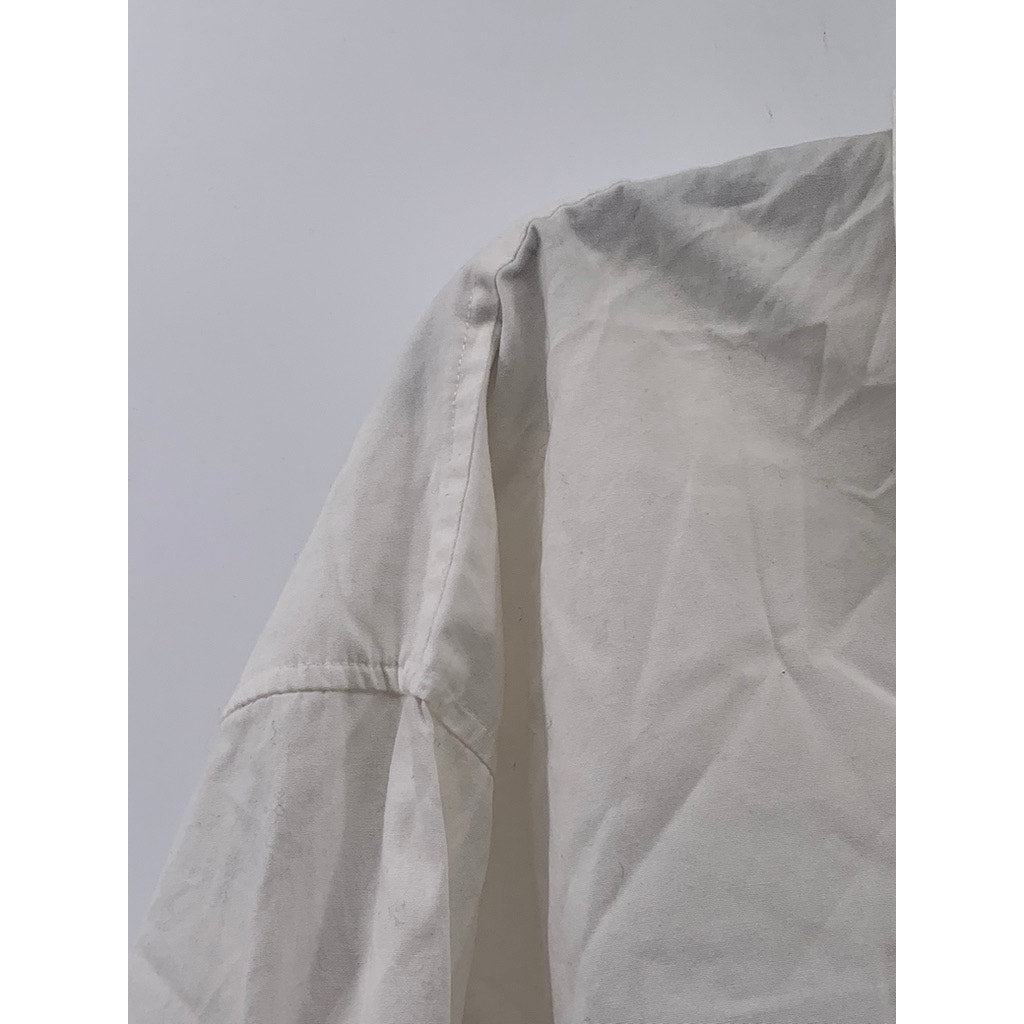 SUNDAY BEST Women's White Button-Up Long Sleeve Collared Cropped Top SZ 3