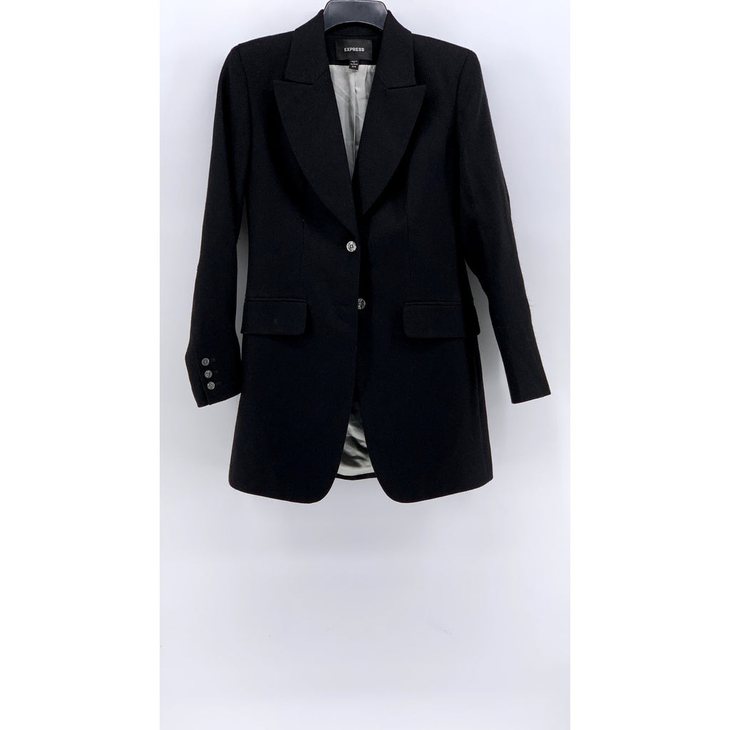 EXPRESS Women's Black Wool Two Button Textured Blazer SZ 3/4