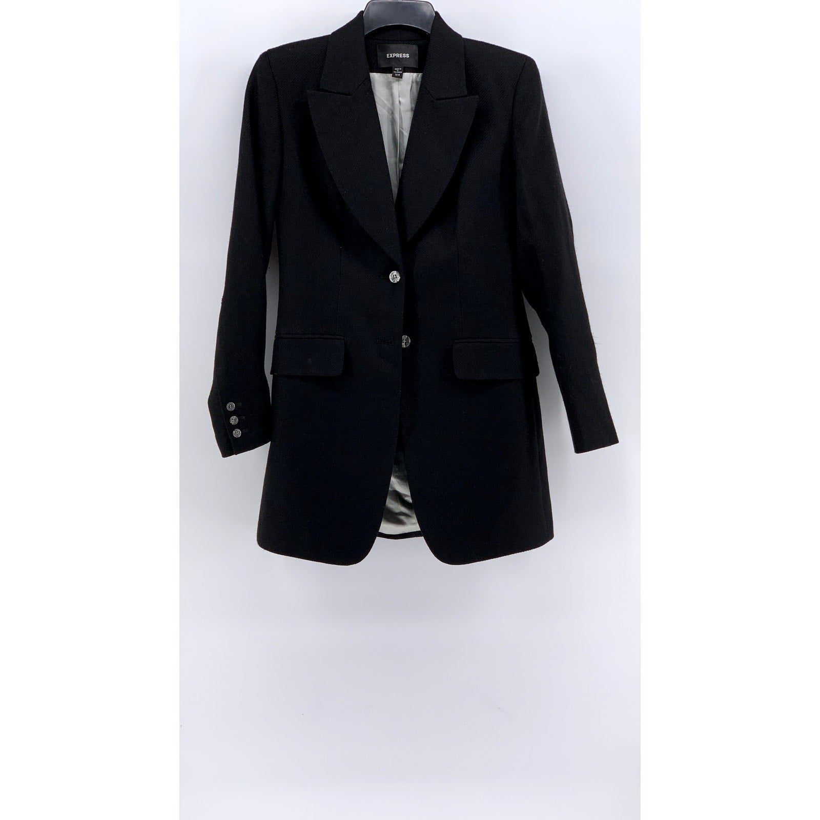 EXPRESS Women's Black Wool Two Button Textured Blazer SZ 3/4