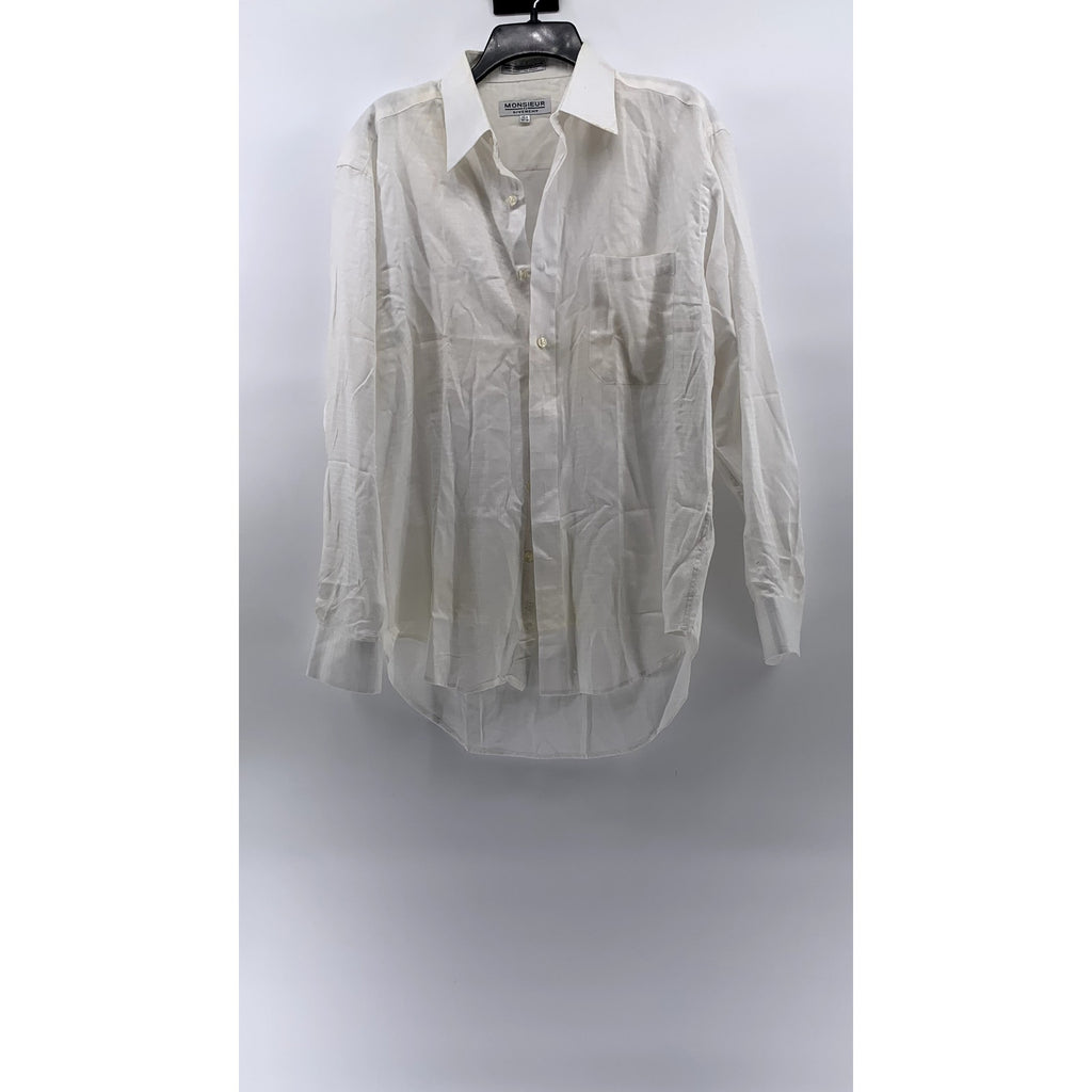 MONSIEUR BY GIVINCHY Men's Vintage White Regular-Fit Button-Up Shirt SZ 15.5