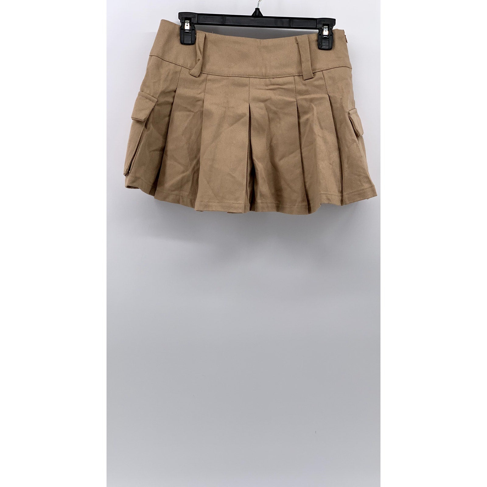 SHEIN Women's Tan Denim Pleated A-Line Tennis Cargo Mini Skirt SZ 4