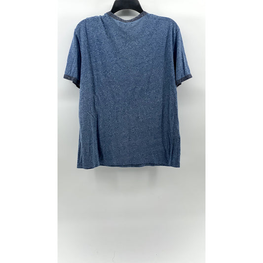 MANGO Men's Blue Heathered Crewneck Casual Short Sleeve T-Shirt SZ M