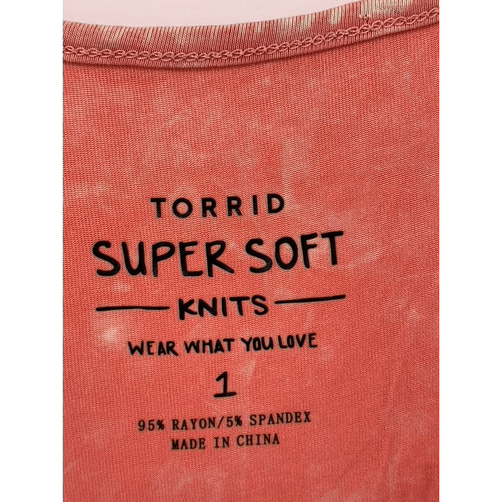 TORRID Women's Peach Tie-Dye Super Soft Knits Side Ruched Maxi Dress SZ 1