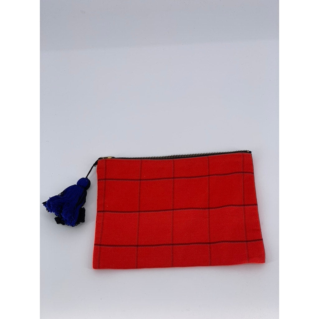 PROUD MARY Women's Orange Windowpane Tassel Clutch Wallet SZ OS