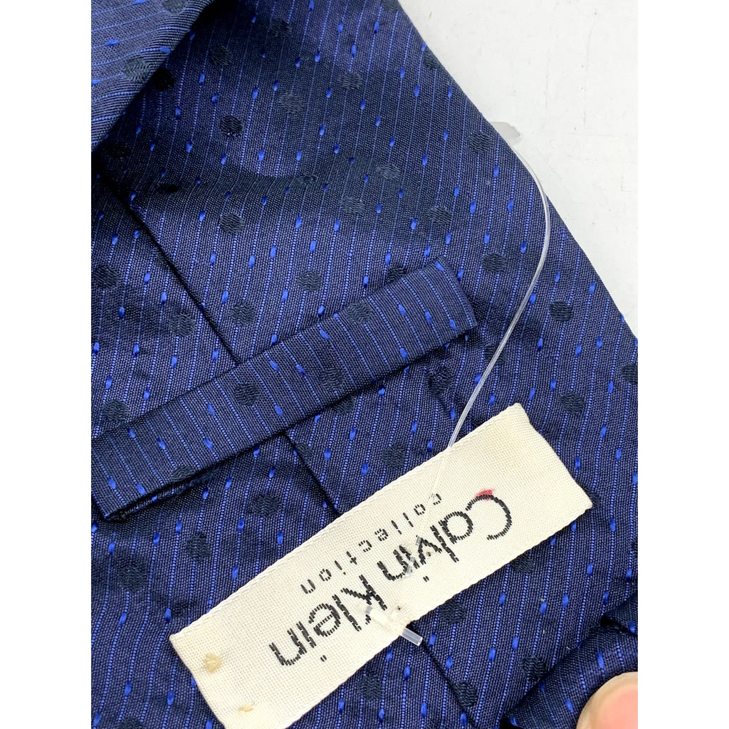 CALVIN KLEIN Men's Vintage 90's Silk Polka Dotted USA Navy Blue Tie OS