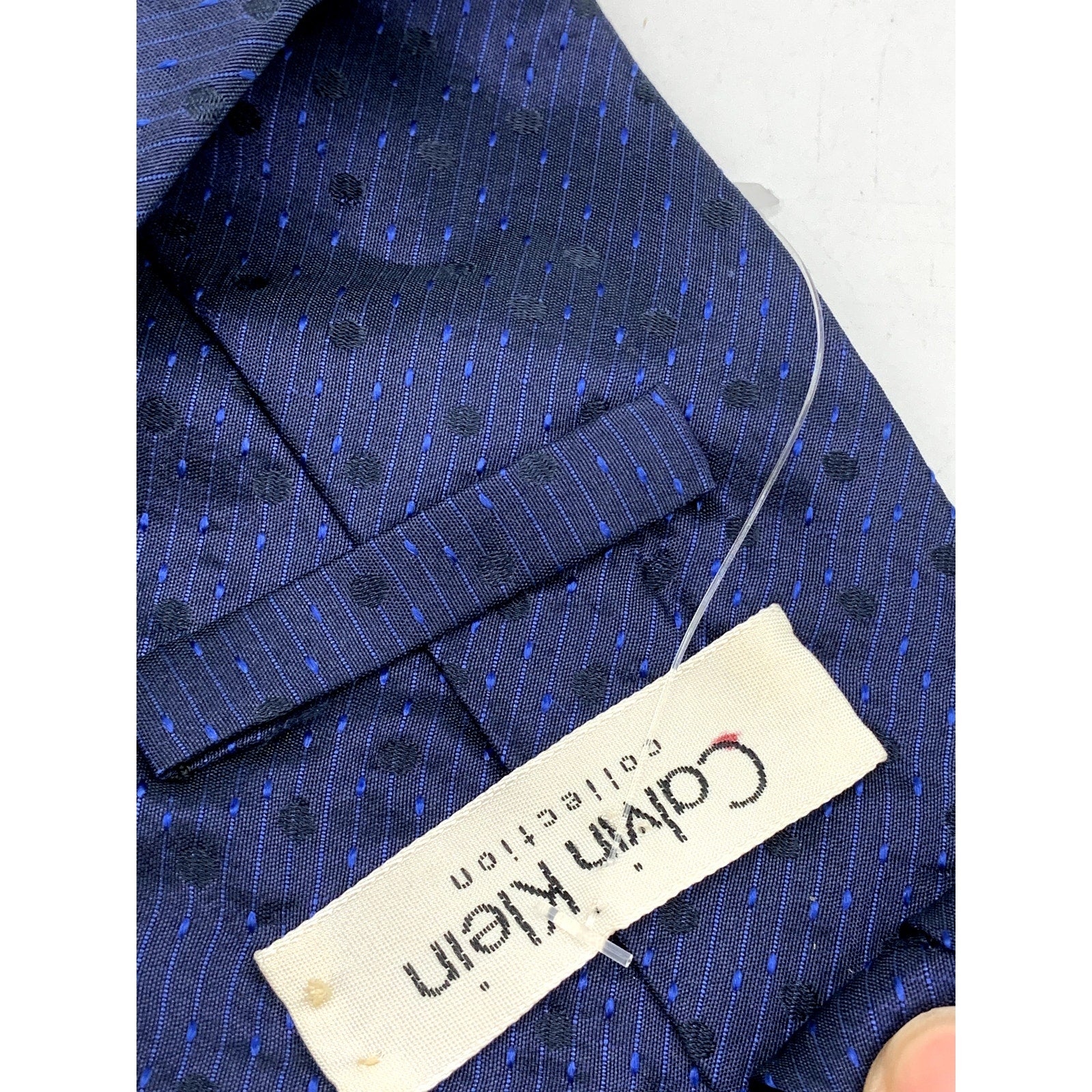 CALVIN KLEIN Men's Vintage 90's Silk Polka Dotted USA Navy Blue Tie OS