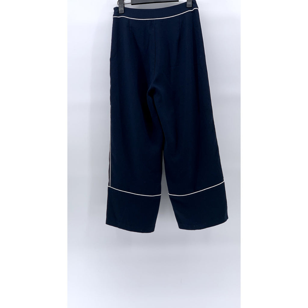 OAK & FORT Women's Navy Blue-White Striped Wide-Leg Side-Zipper Pants SZ 0