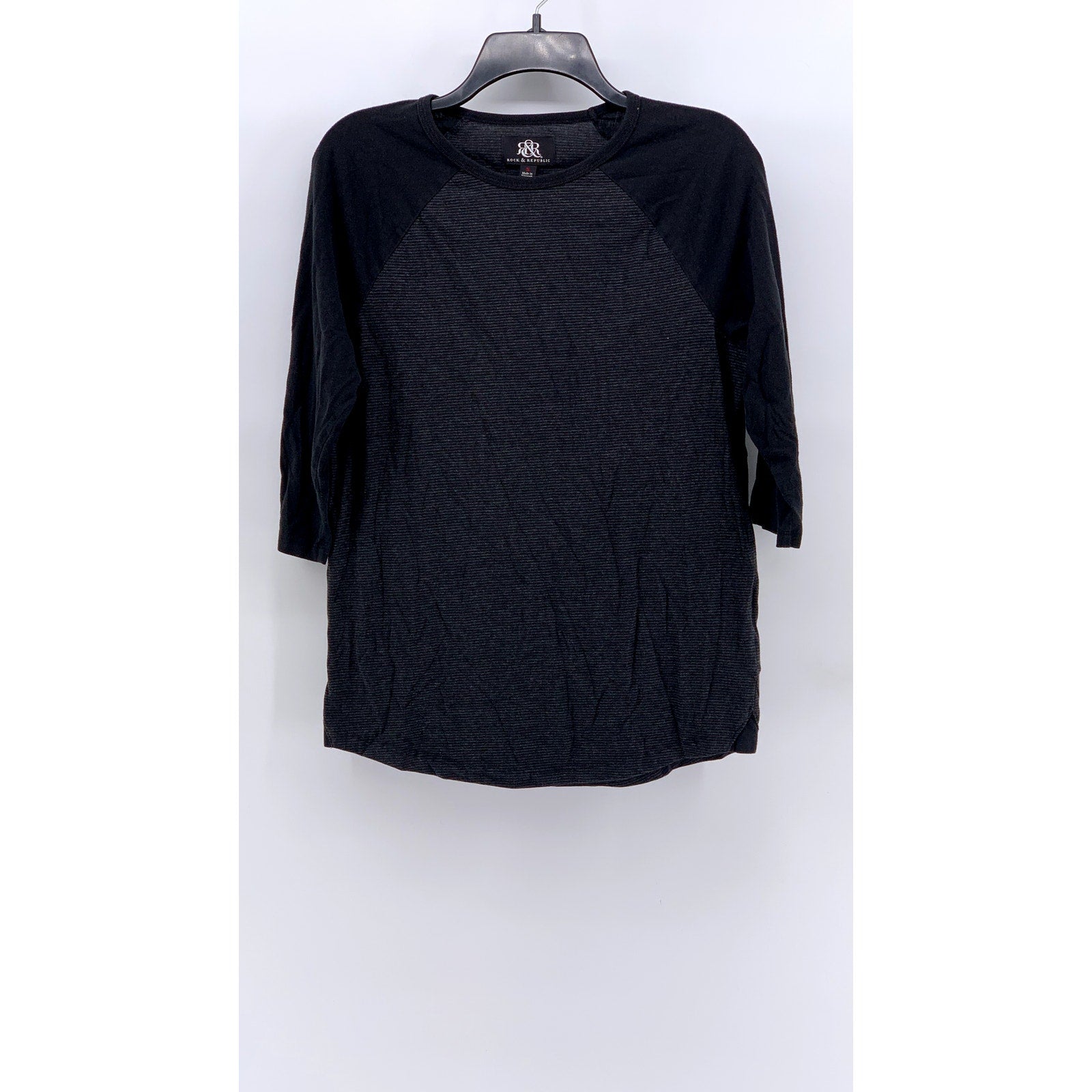 ROCK & REPUBLIC Men's Black Micro Stripe 3/4 Sleeve T-Shirt SZ S