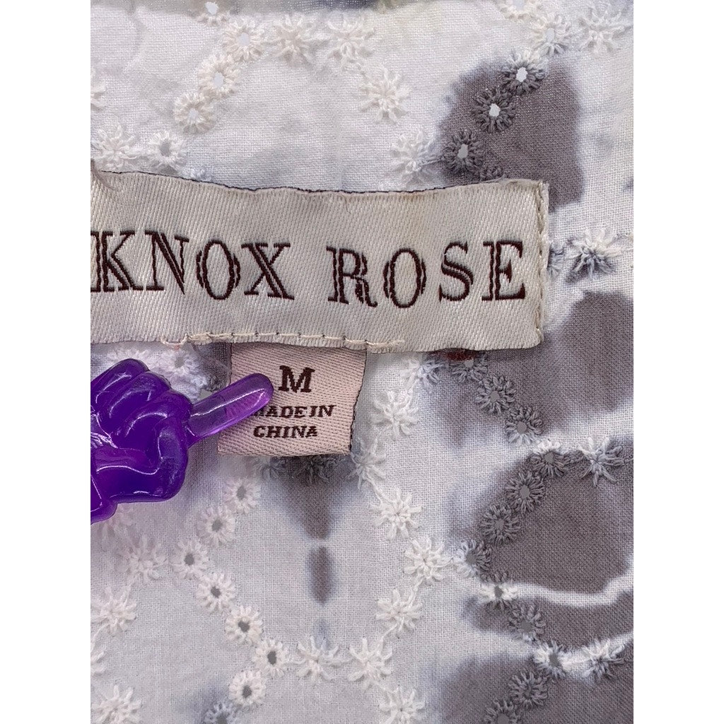 KNOX ROSE Women's Gray Tie-Dye Embroidered Floral Tank Top SZ M
