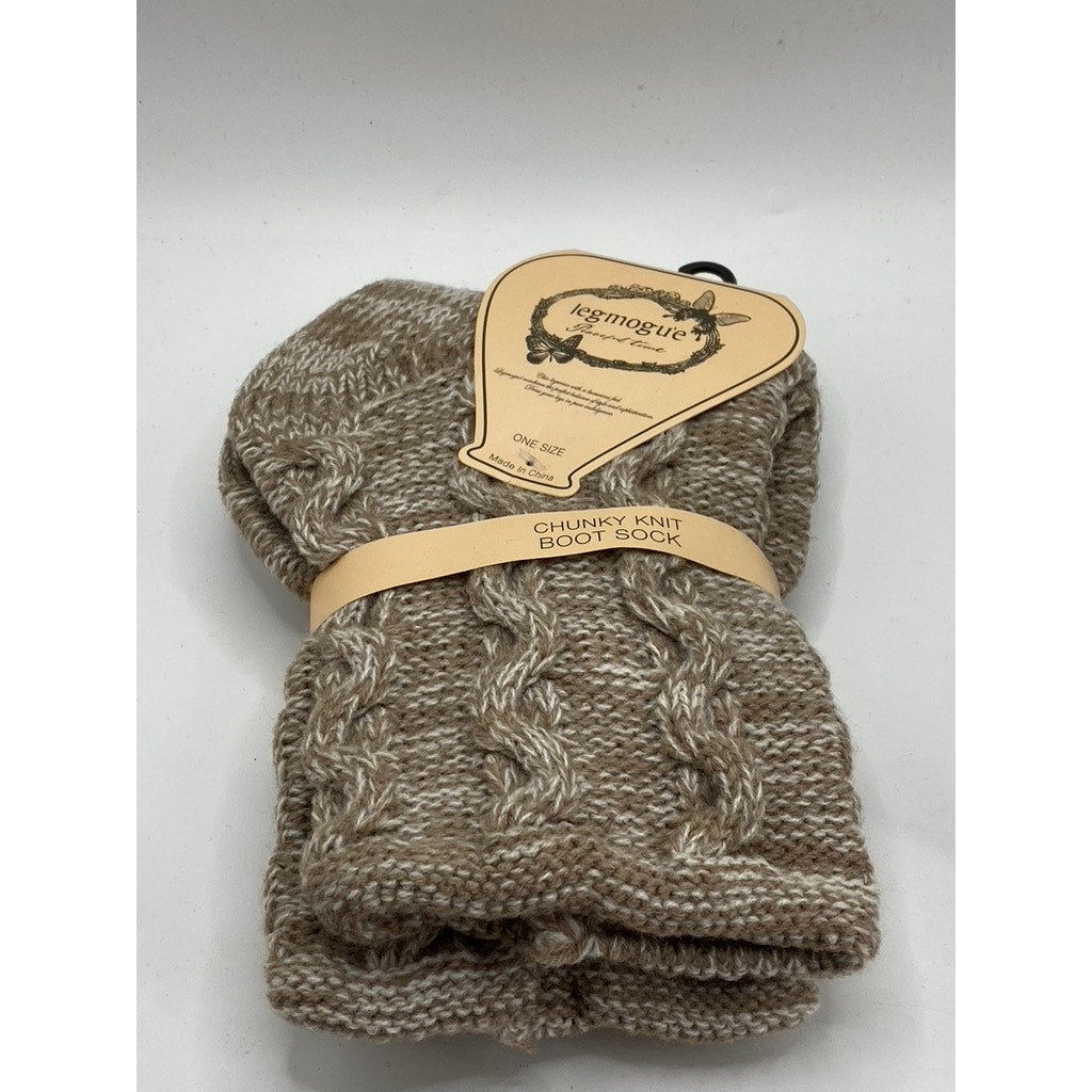 LEGMOGU'E Women's Taupe Rhythmic Mesh Chunky Knit Textured Boot Socks SZ OS