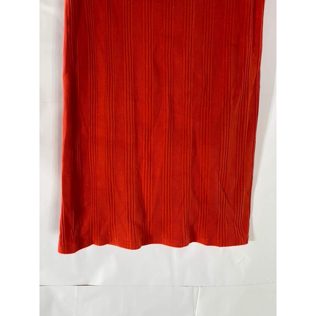ZARA Women's Orange Rib Knit Crewneck Cap Short Sleeve Mini A-Line Dress SZ M