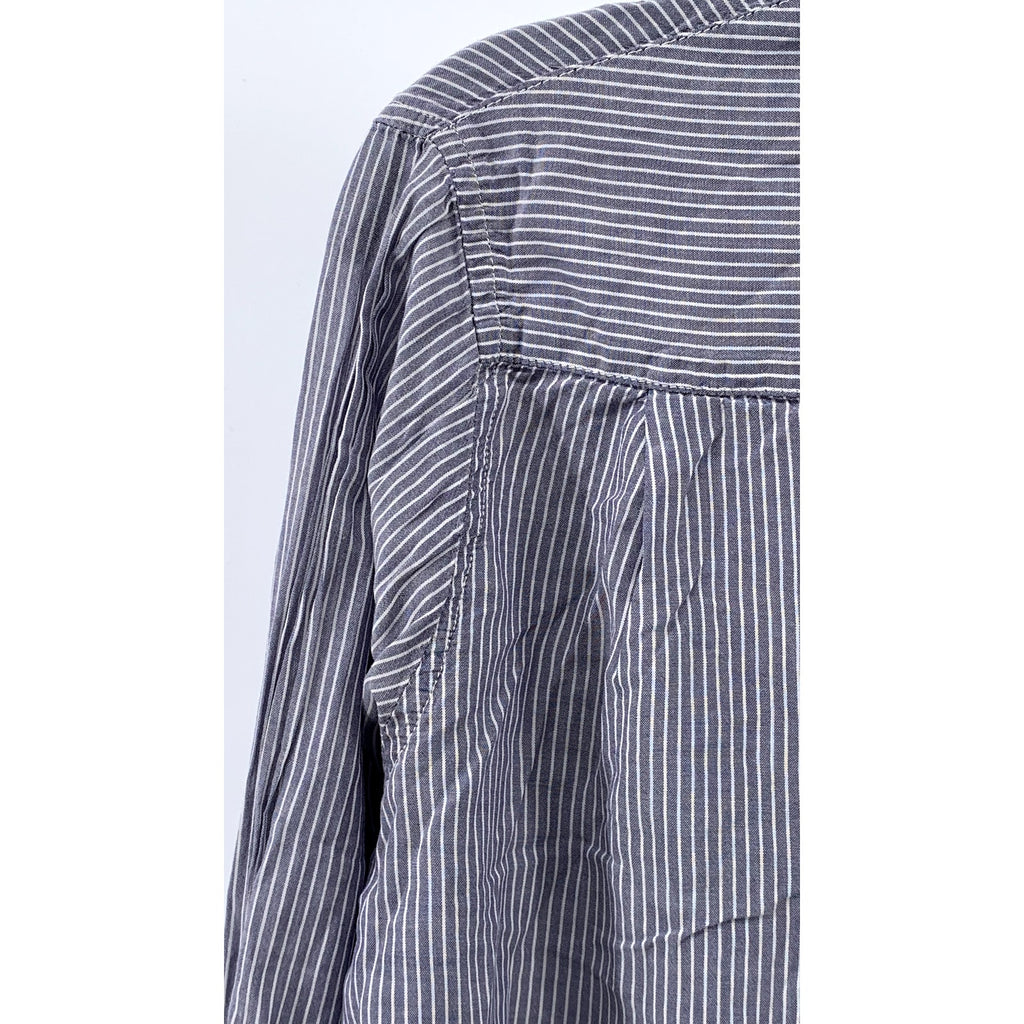RAILS Women's Navy-White Striped Button-Up Round-Hem Long Sleeve Top SZ S