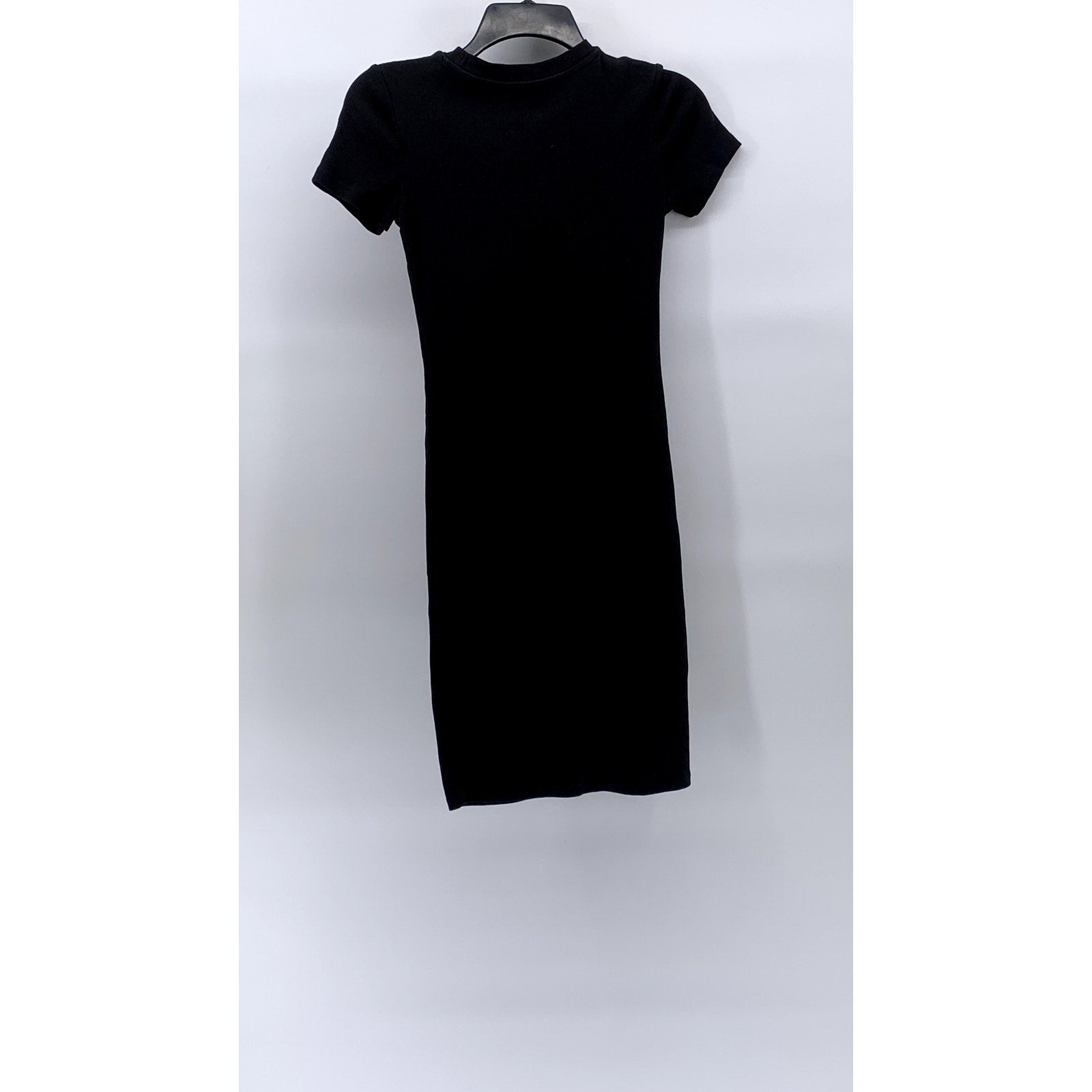 ZARA Women's Black Rib-Knit Crewneck Short Sleeve Casual Bodycon Midi Dress SZ S
