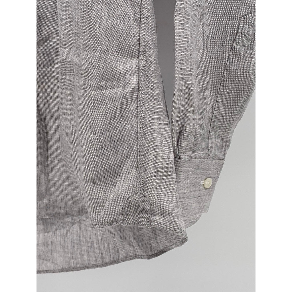PROPER CLOTH Men's Reda Light Gray Merino-Linen Button-Up Long Sleeve Shirt SZ M