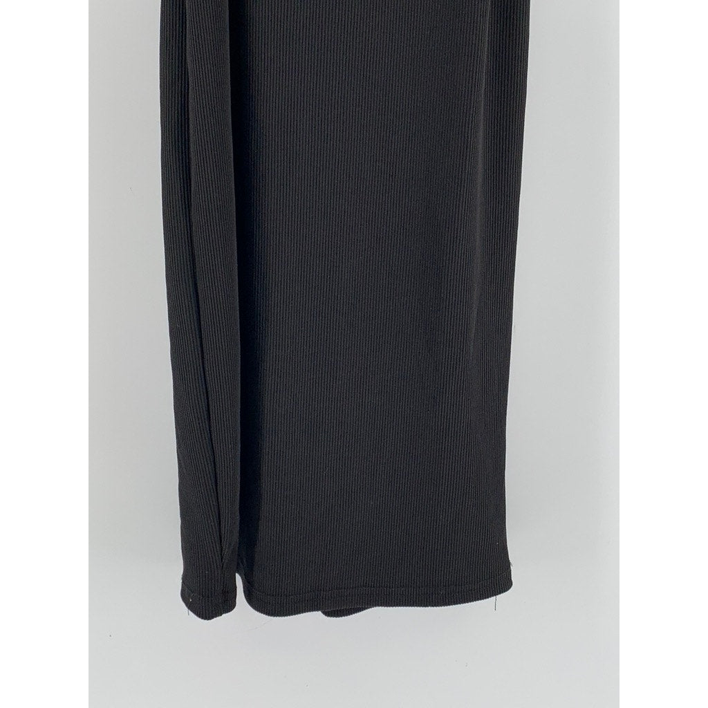 UNBRANDED Women's Black Split-Neck Ribbed Maxi Bodycon Dress SZ S