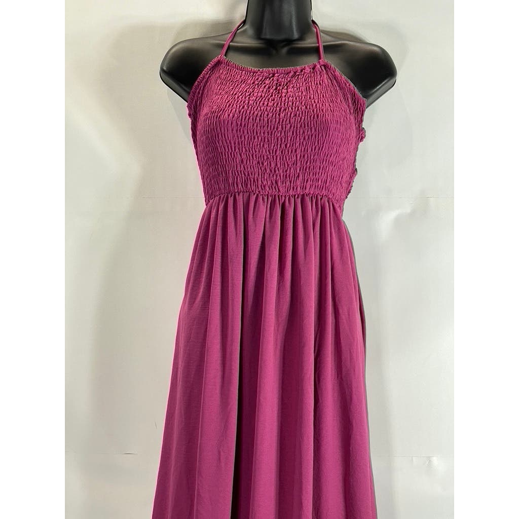 CIDER Women's Violet Solid Shirred Smocked Bodice Halter Maxi Dress SZ M(US6)